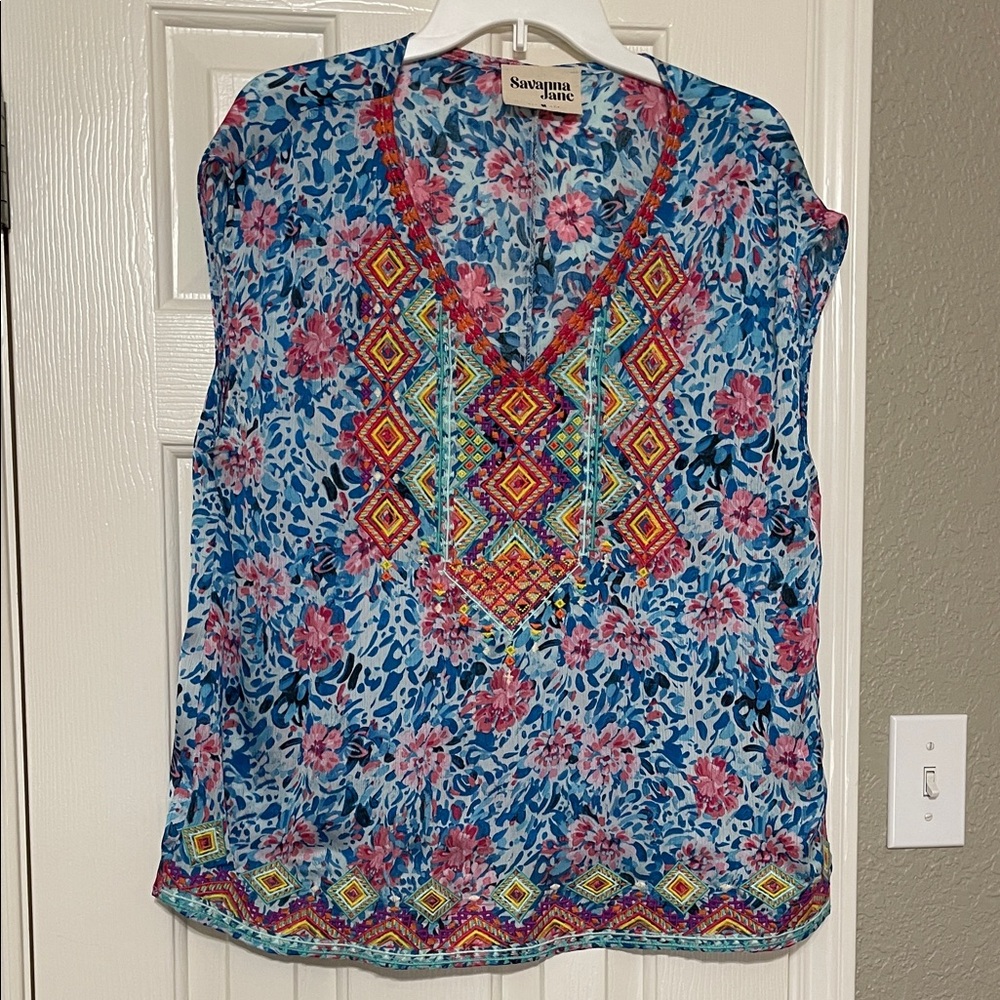 Savanna Jane Multicolor Floral Embroidered Blouse